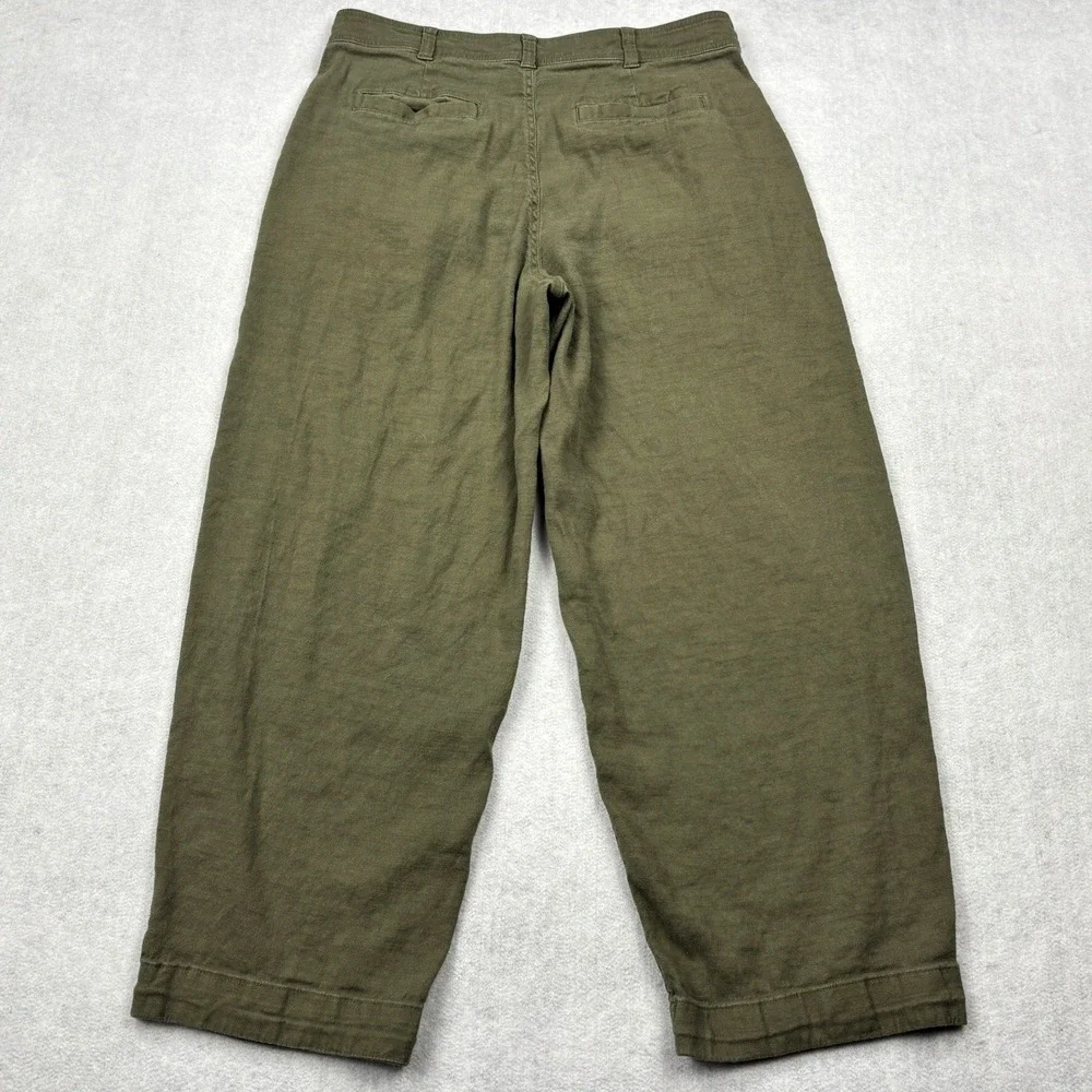 Everlane Pants Womens 6 Green Linen Pleated Curve Barrel Trousers European Flax